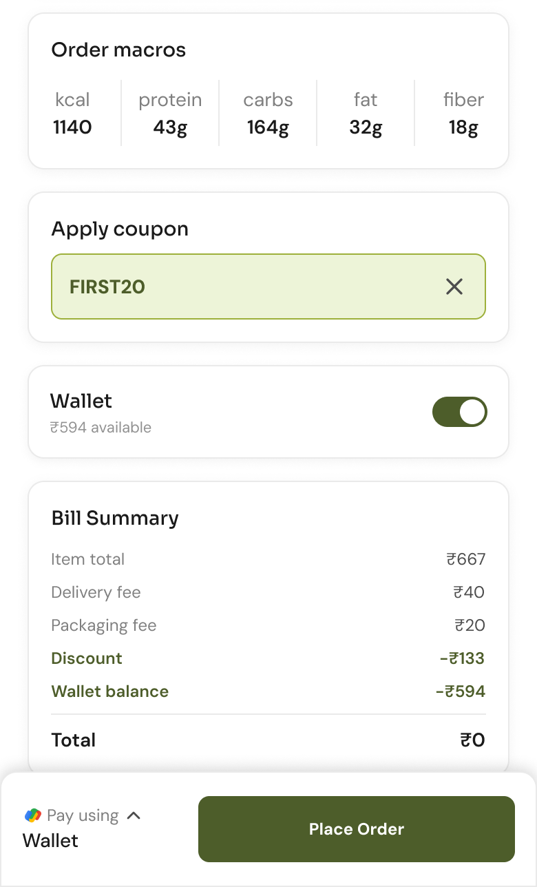 Cart with wallet applied