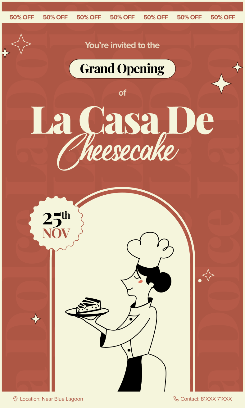 La Casa De Cheesecake, grand opening invite
