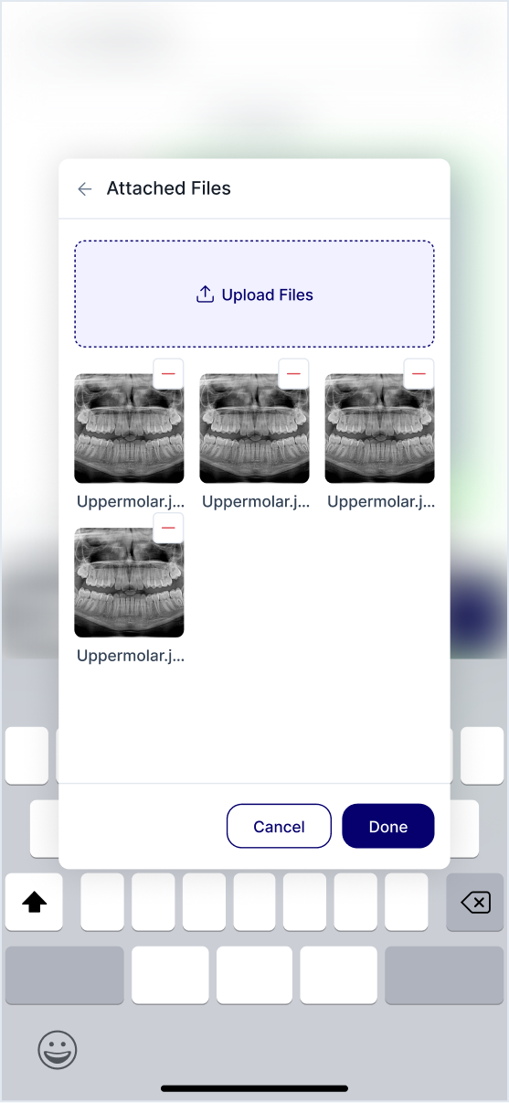 Attached Files modal with uploaded X-rays