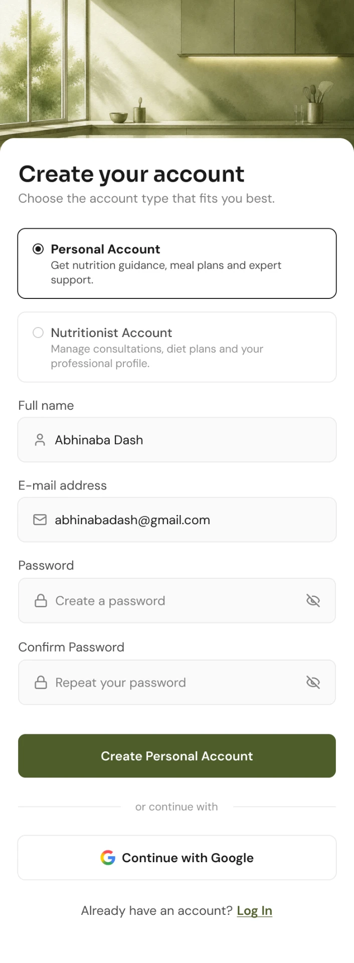 NutraHive sign up screen