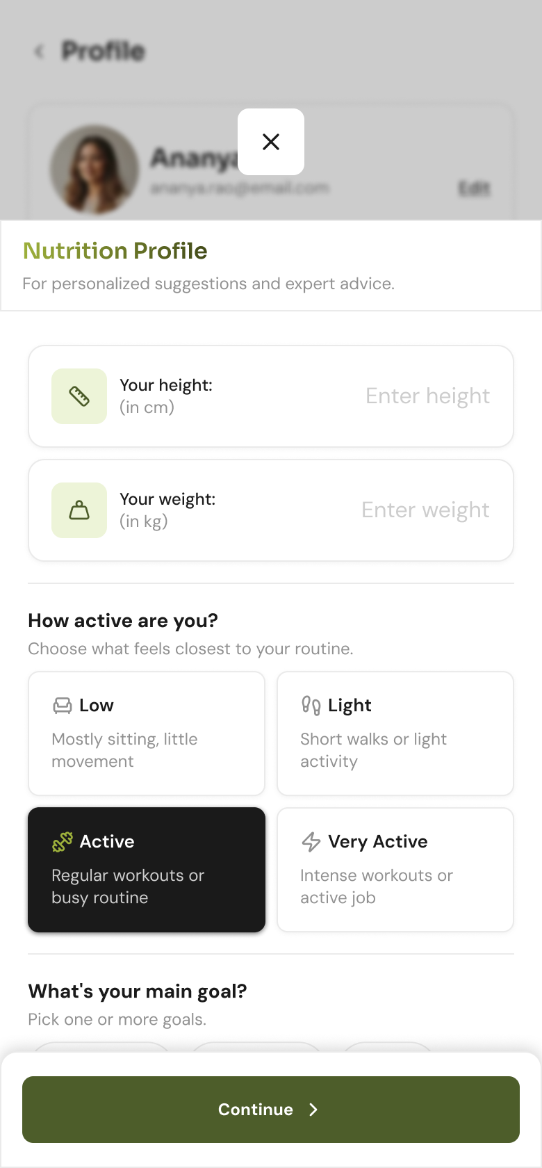 Nutrition profile form
