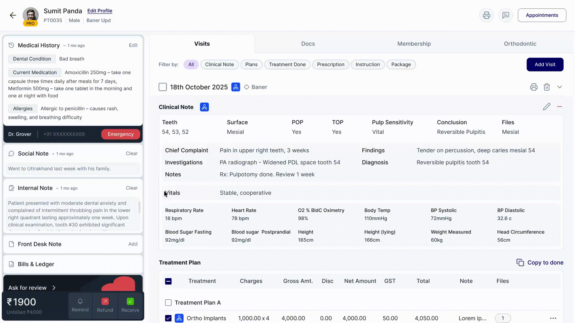 Patient notes panel transitioning between normal and editable states