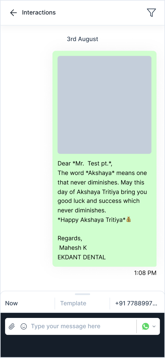 WhatsApp message template sent from patient file